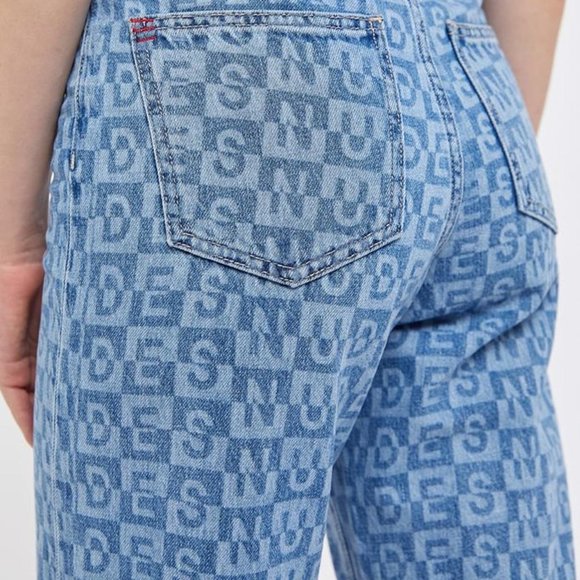 Urban Outfitters BDG Nudes Lettering High Waisted Wide Leg Raw Hem Denim Jeans - Picture 4 of 15